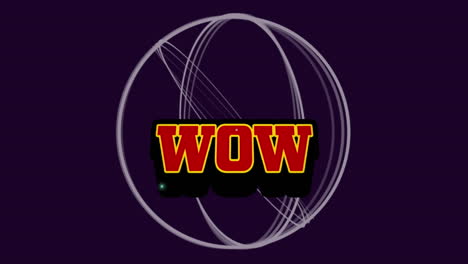 animation of wow text over moving geometrical shapes on dark background