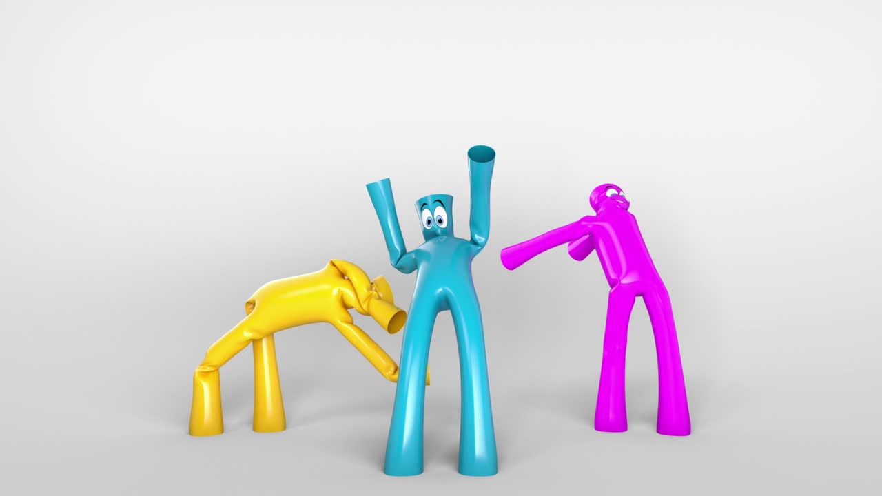 Dancing air dolls on a bright background. The video is looped and has a color and keying channel.