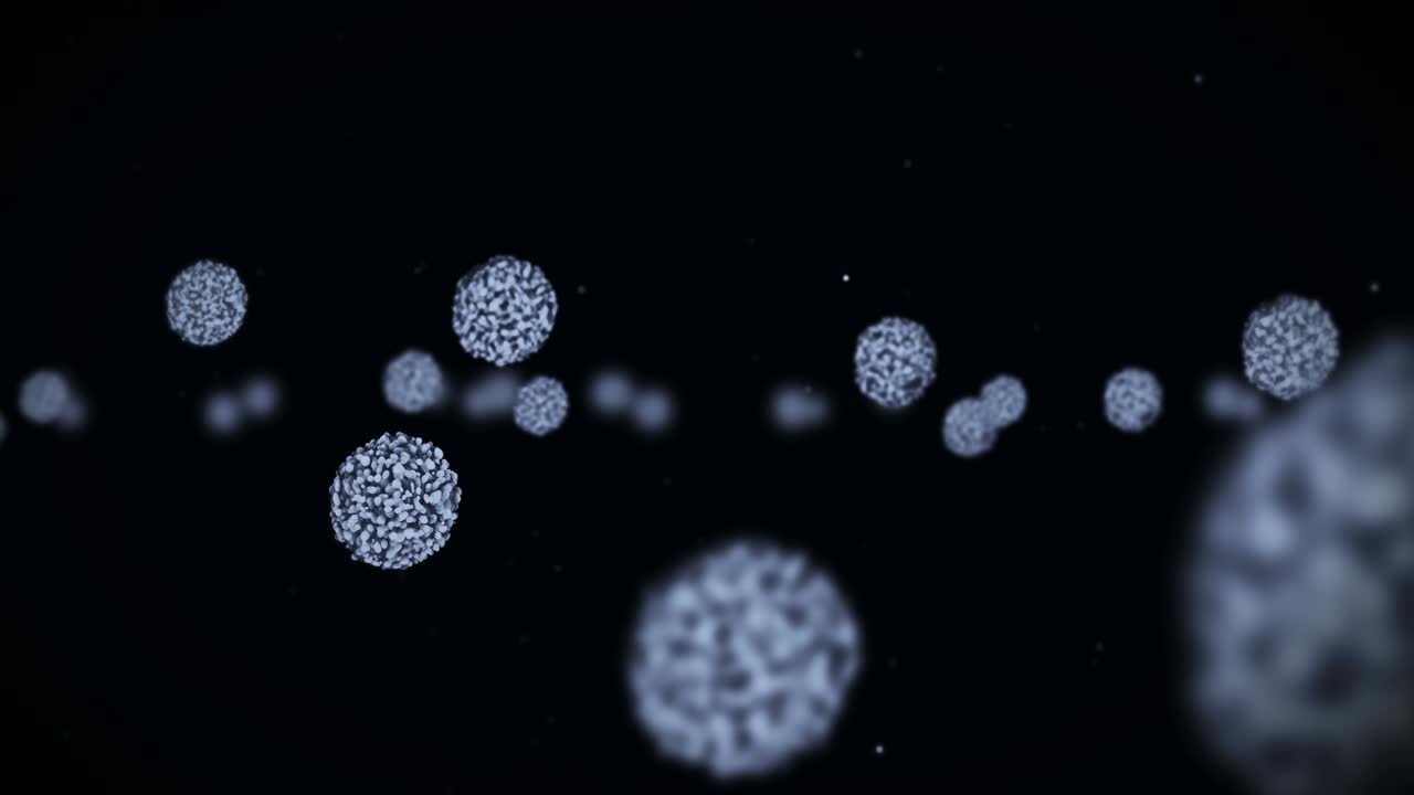 célula de virus en forma esférica. virus patógenos que causan infección. animación en bucle de virus humanos. microorganismo bacteriano. brote de enfermedad viral.