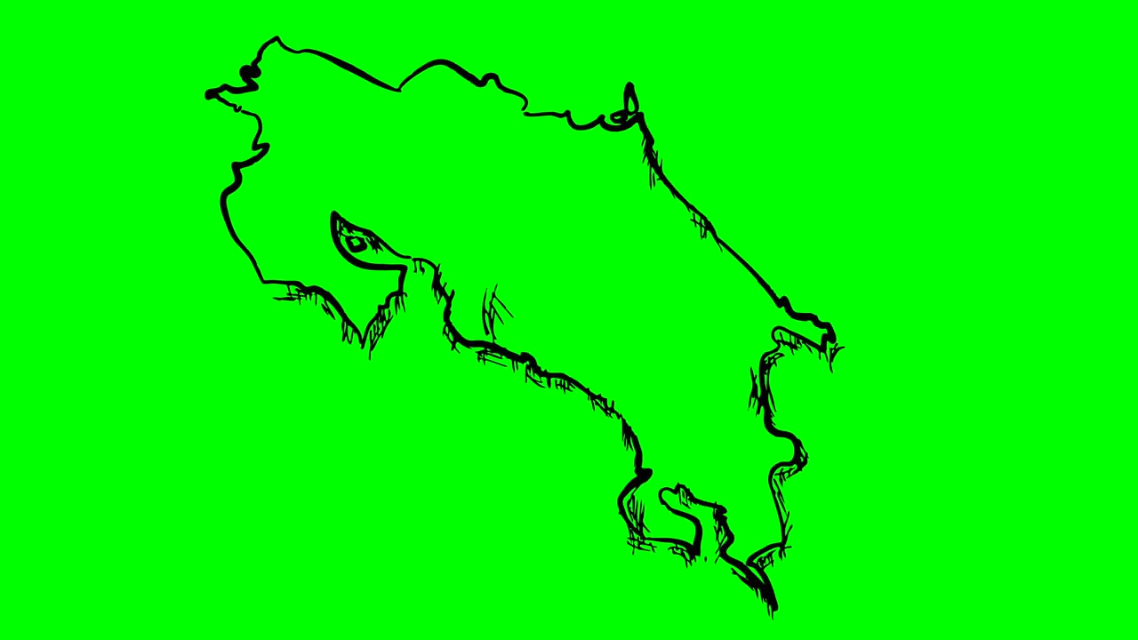 Costa Rica drawing outline map on green screen isolated whiteboard
