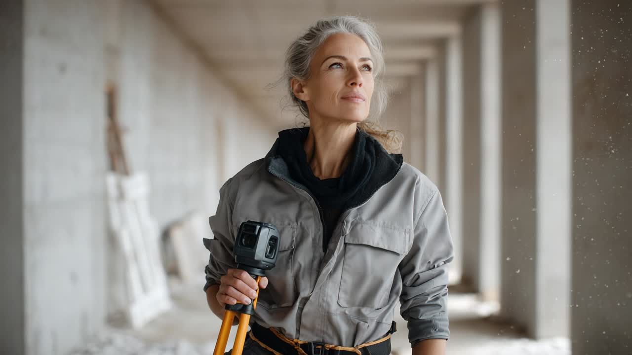 Female Construction Worker with Laser Level