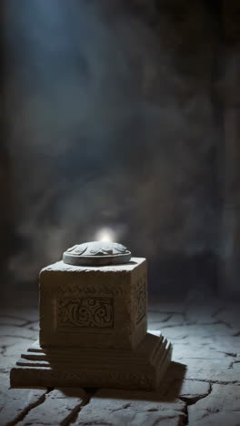 ancient stone altar with incense smoke