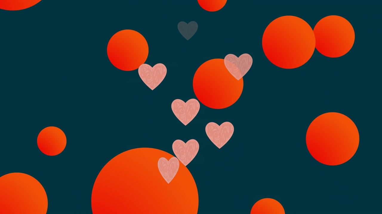 Animation of hearts over red dots on black background