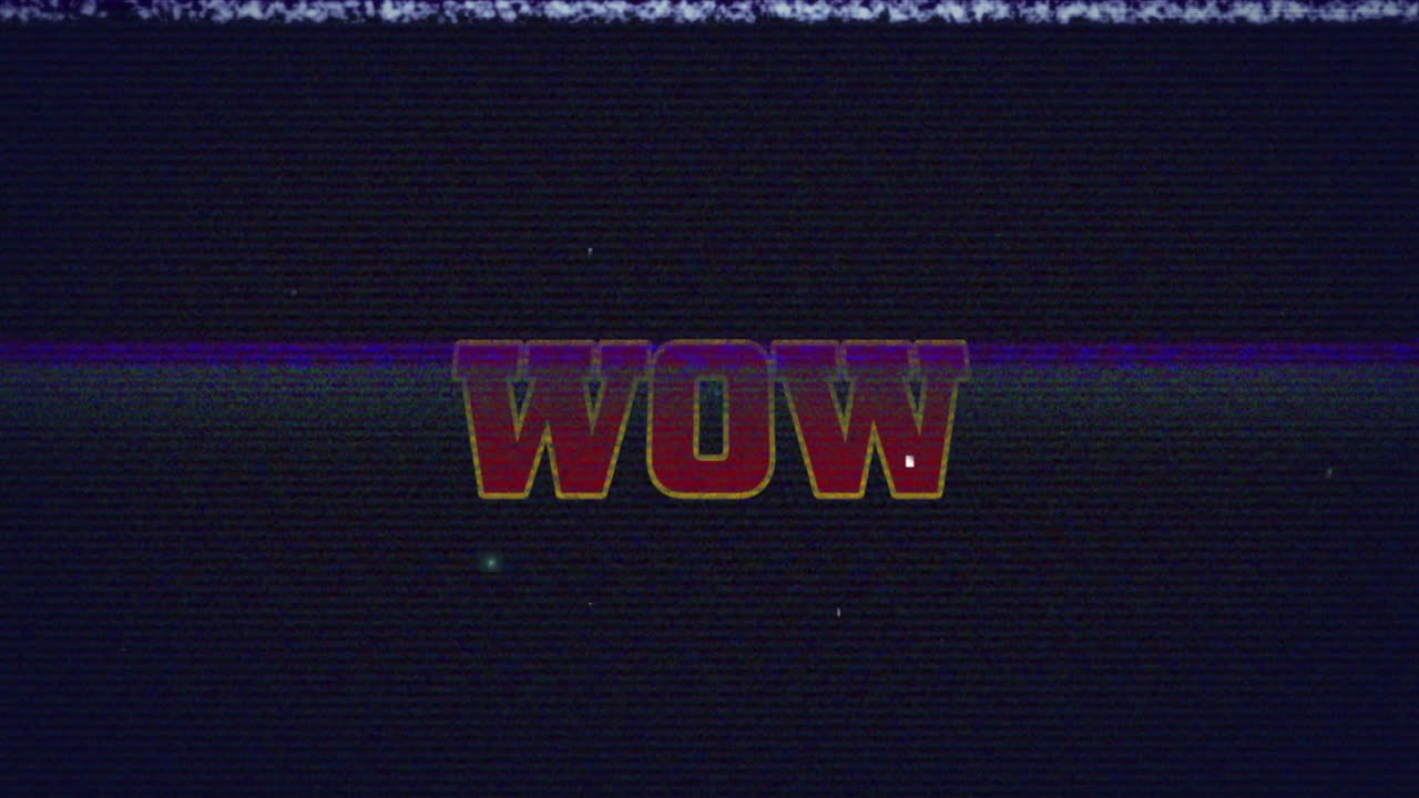 animación del texto wow y la interferencia en fondo negro