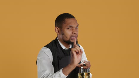 professional waiter asking clients to wait a bit before serving them
