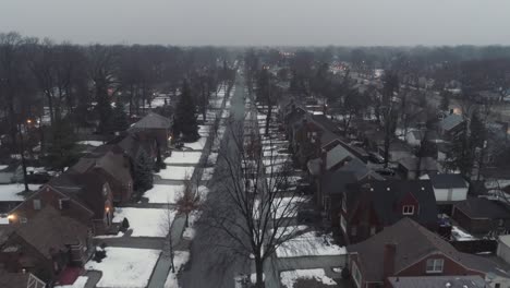 este vídeo es sobre una vista aérea de un barrio de clase media en detroit en invierno.