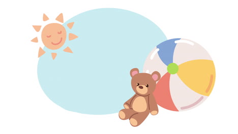 teddy bear, sun, and beach ball illustration