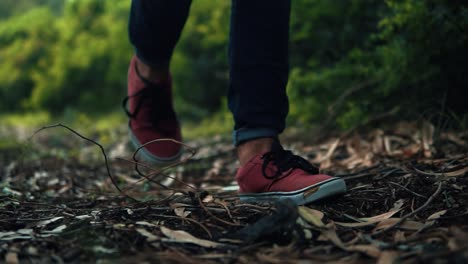young boy in the jungle foot step long