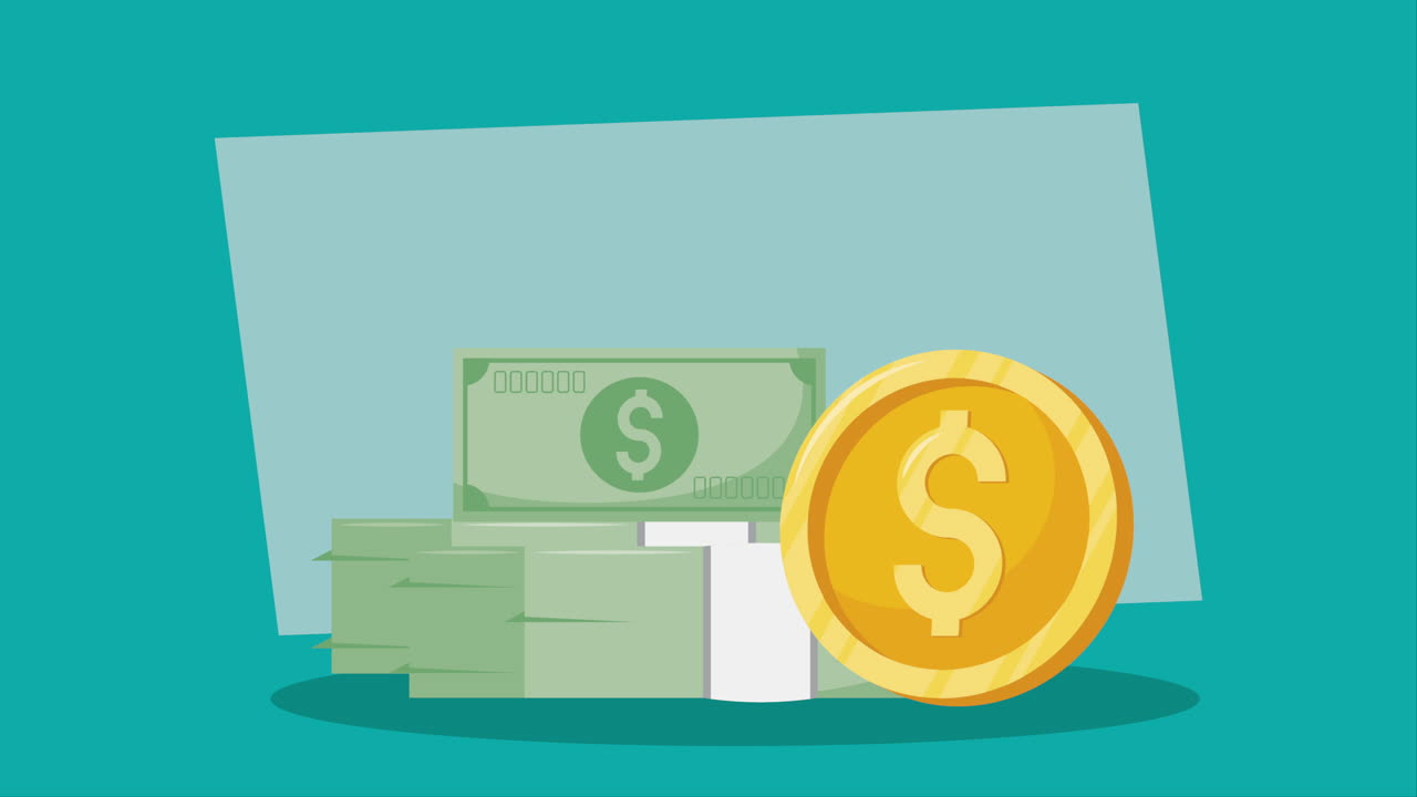 billetes y monedas dinero dólares animación