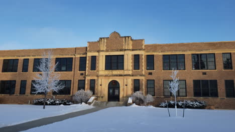 front of school exterior day. snow  winter