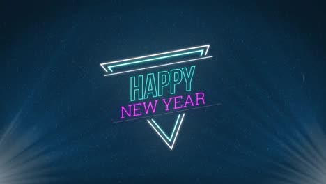 Animation-Von-Neontext-„Frohes-Neues-Jahr“-über-Scheinwerfern
