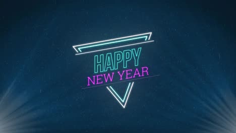 Animation-of-happy-new-year-neon-text-over-spotlights