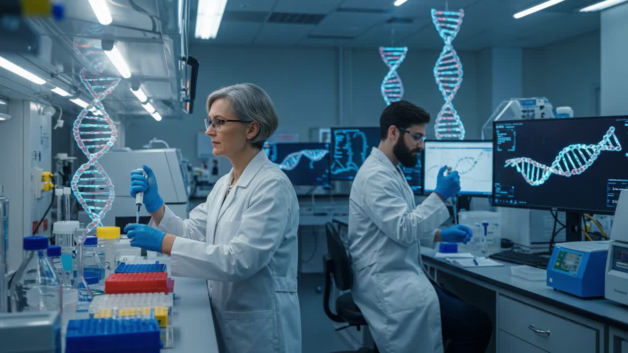 Exploring Genetic Research: Scientists Conducting Experiments with DNA ...