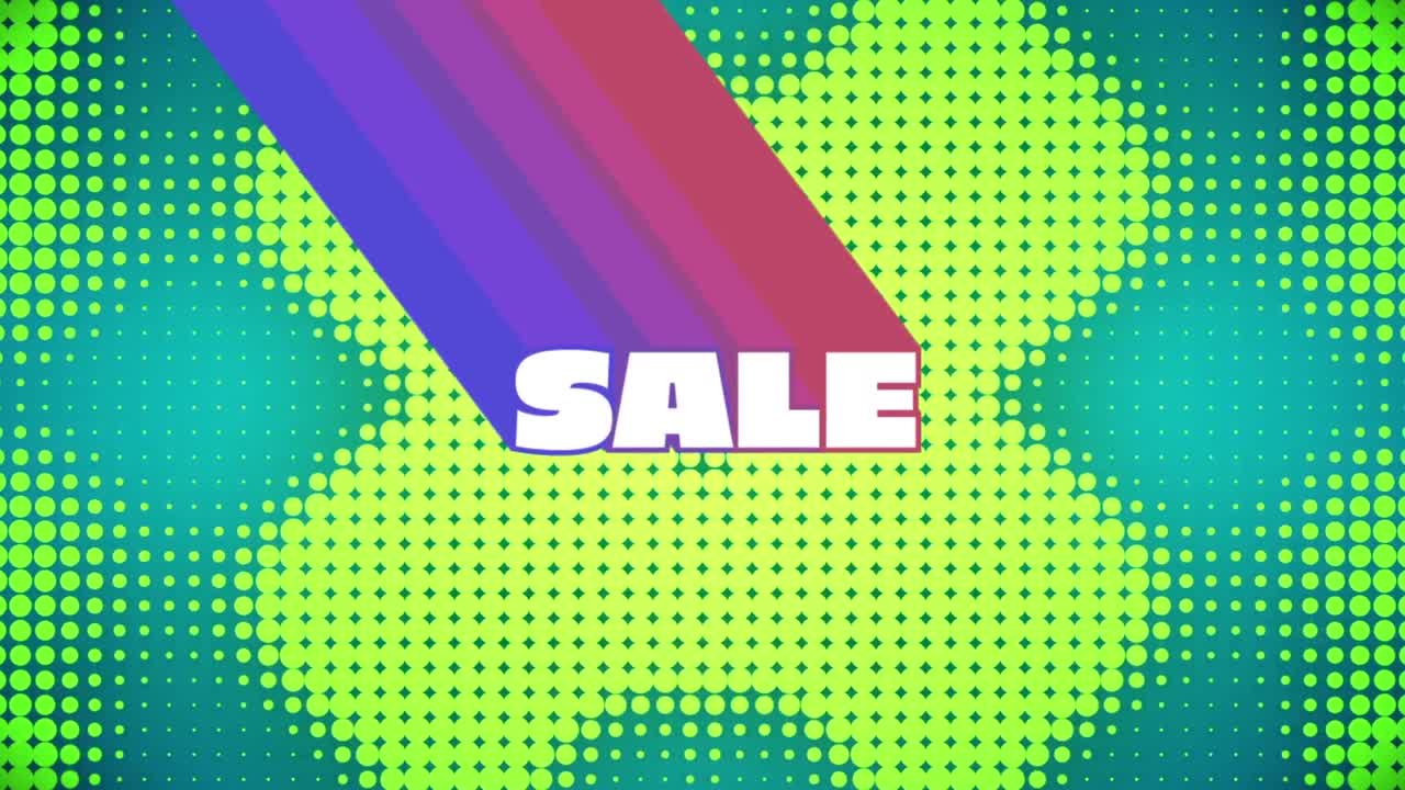 animación del texto de venta sobre puntos en fondo verde