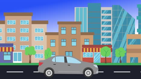 viajes en coche por la ciudad vista lateral, animación en bucle, fondo de diseño plano