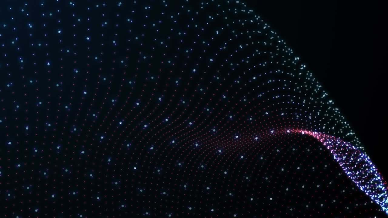 metamorphose of amorphous surface from glowing particles, spherical ondulation of surface, abstract animation of future shape