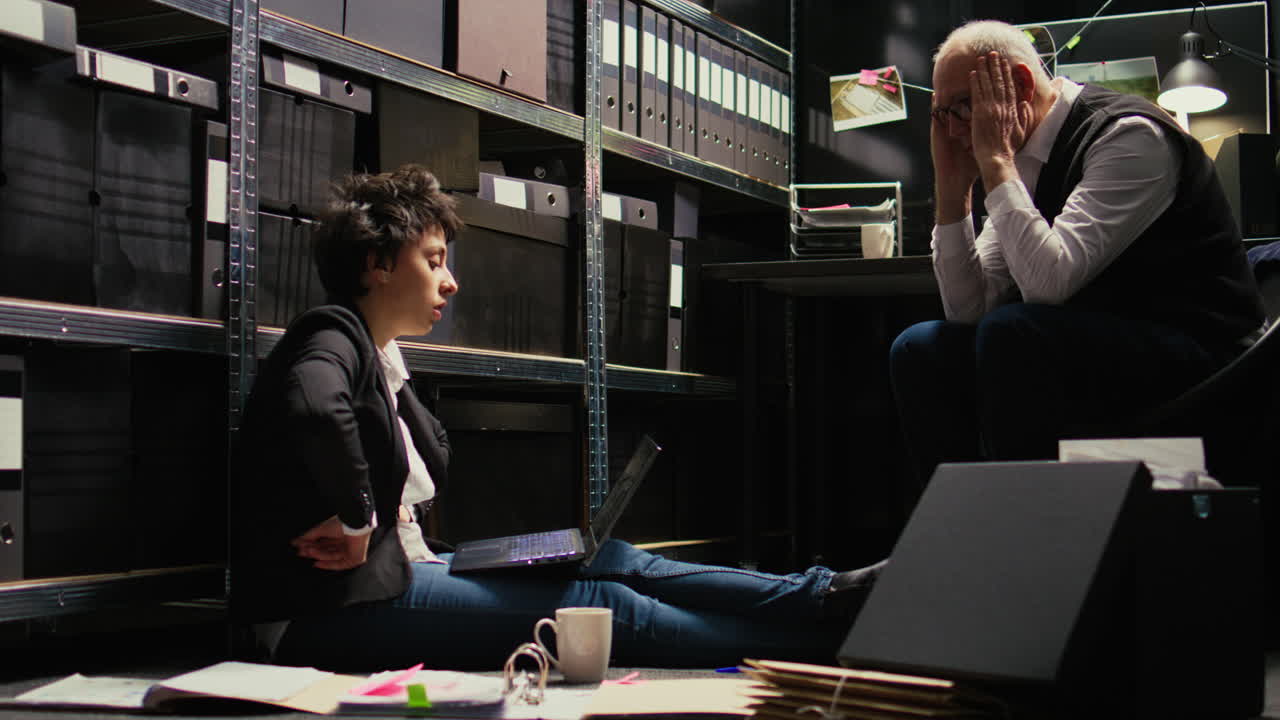 Detectives Working on a Cold Case in the Police Archive