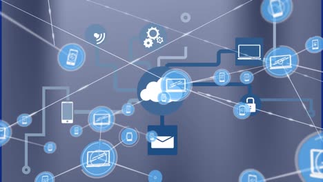 animation of network of connections with people icons over digital cloud icon