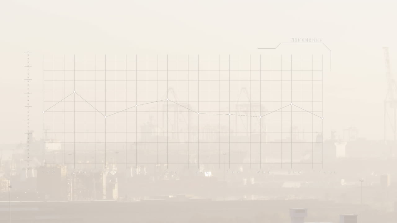 animación del procesamiento de datos sobre el paisaje urbano brumoso