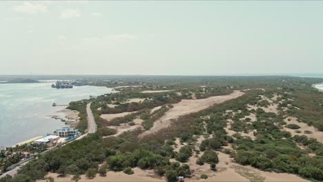 Dunes-of-Bani-in-sunny-Dominican-Republic---ascending,-aerial-view