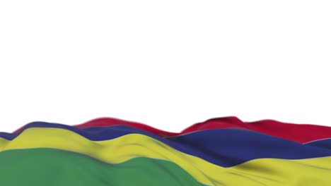 mauritius fabric flag waving on the wind loop. mavrik embroidery stitched cloth banner swaying on the breeze. half-filled white background. place for text. 20 seconds loop.