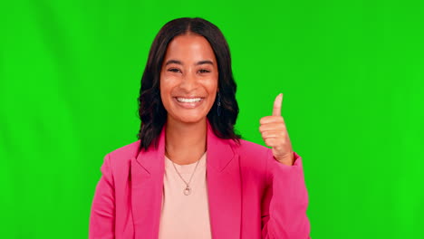 Thumbs-up,-green-screen-and-portrait-of-business