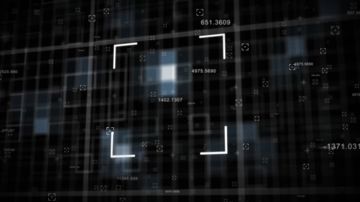 Square scanner and data processing against black background