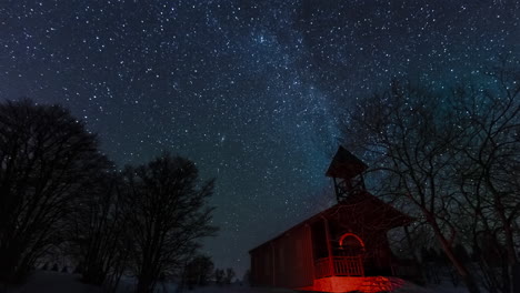 beautiful astrophotography milky way timelapse with a church in foreground