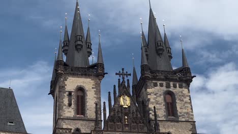 spires and front of church of mother of god before týn,prague,czechia