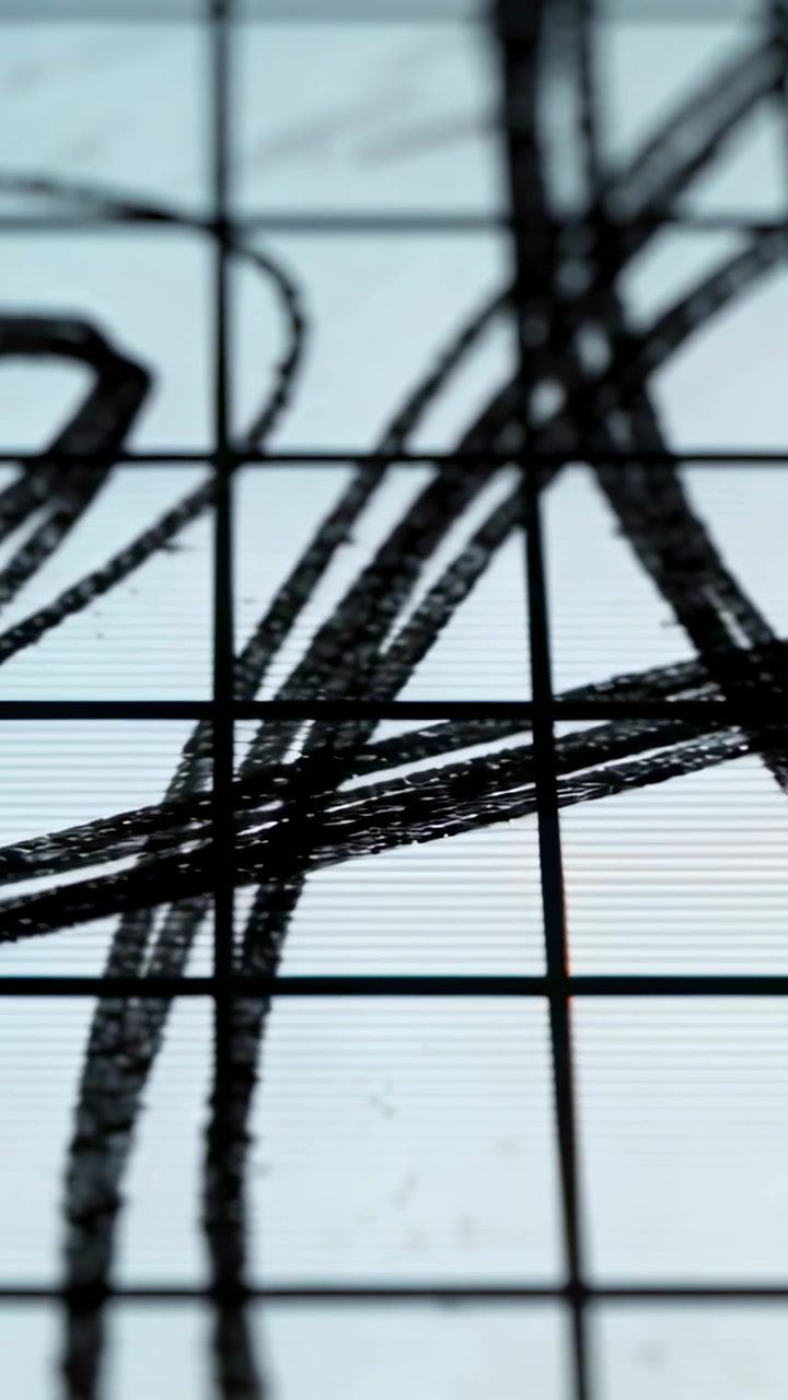 Vertical video: Panning cam macro showing black marks on grid centering dense crossing with banding