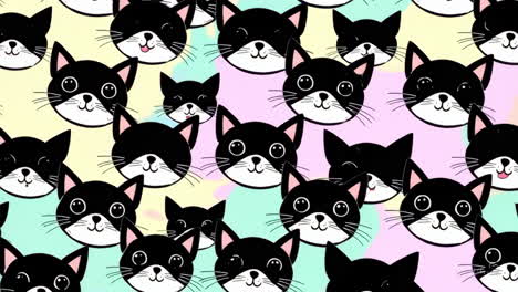 cute black cat heads pattern on pastel background