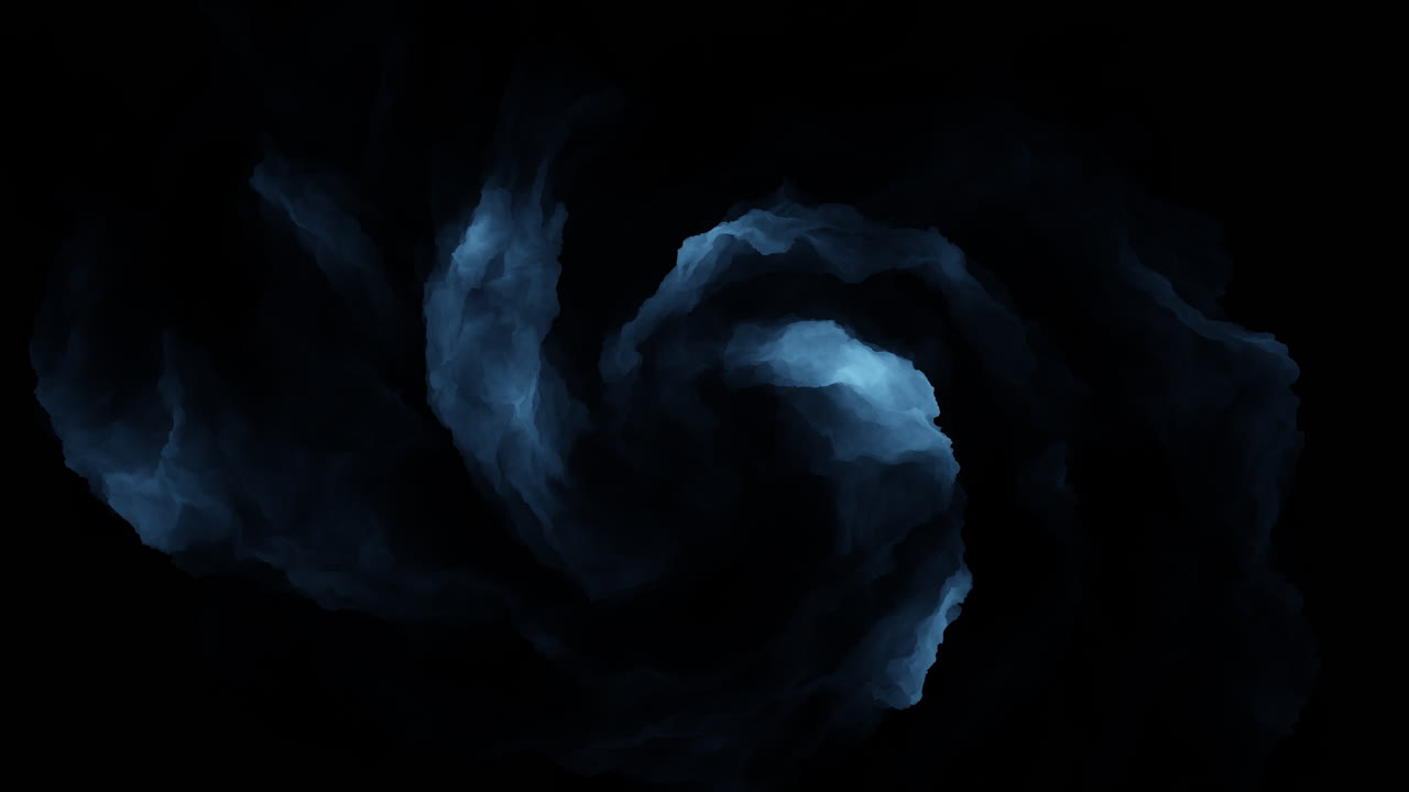 футуристическое движение спиральных синих грозовых облаков в темном небе