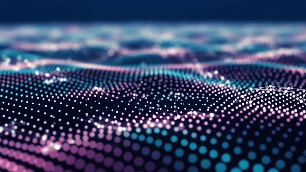 A Stunning Visualization of Abstract Data Waves Illustrating the Intersection of Technology and Art Through Vibrant Colors and Dots in Motion