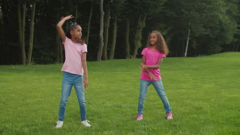 dos hermanas pequeñas africanas bailando hip hop en el parque