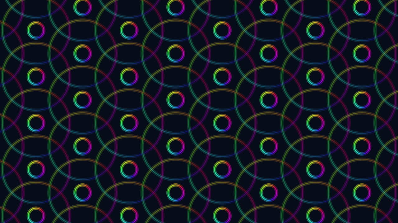 Abstract geometric pattern circles in vibrant shades of purple, pink, and blue on black background