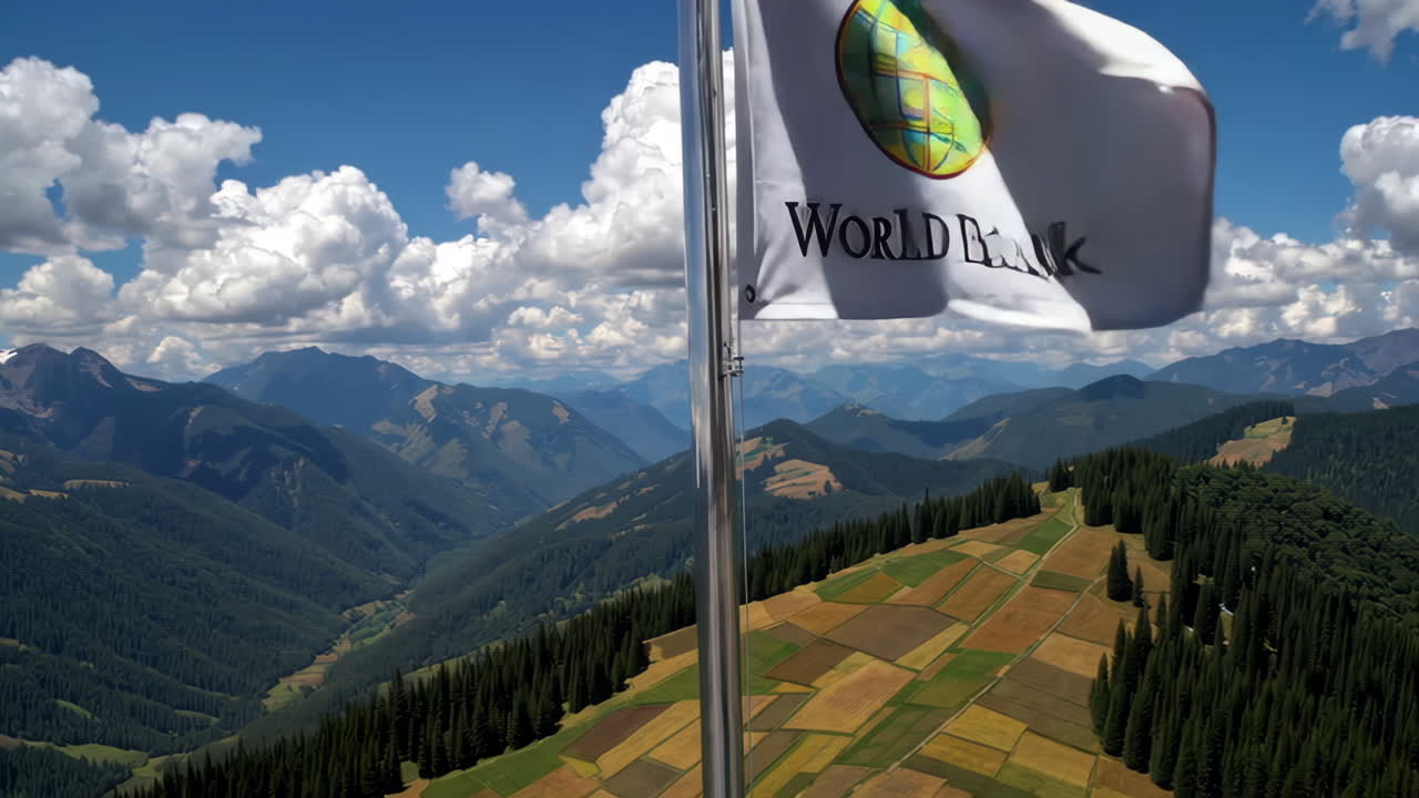 World Bank Flag Over Mountainous Landscape