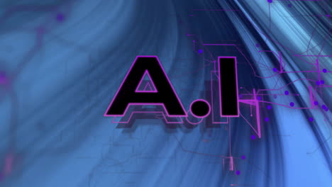 animation of ai text over light trails on blue background