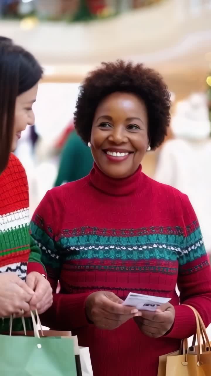 Afro and asian women holding shopping paper bags in a shopping mall