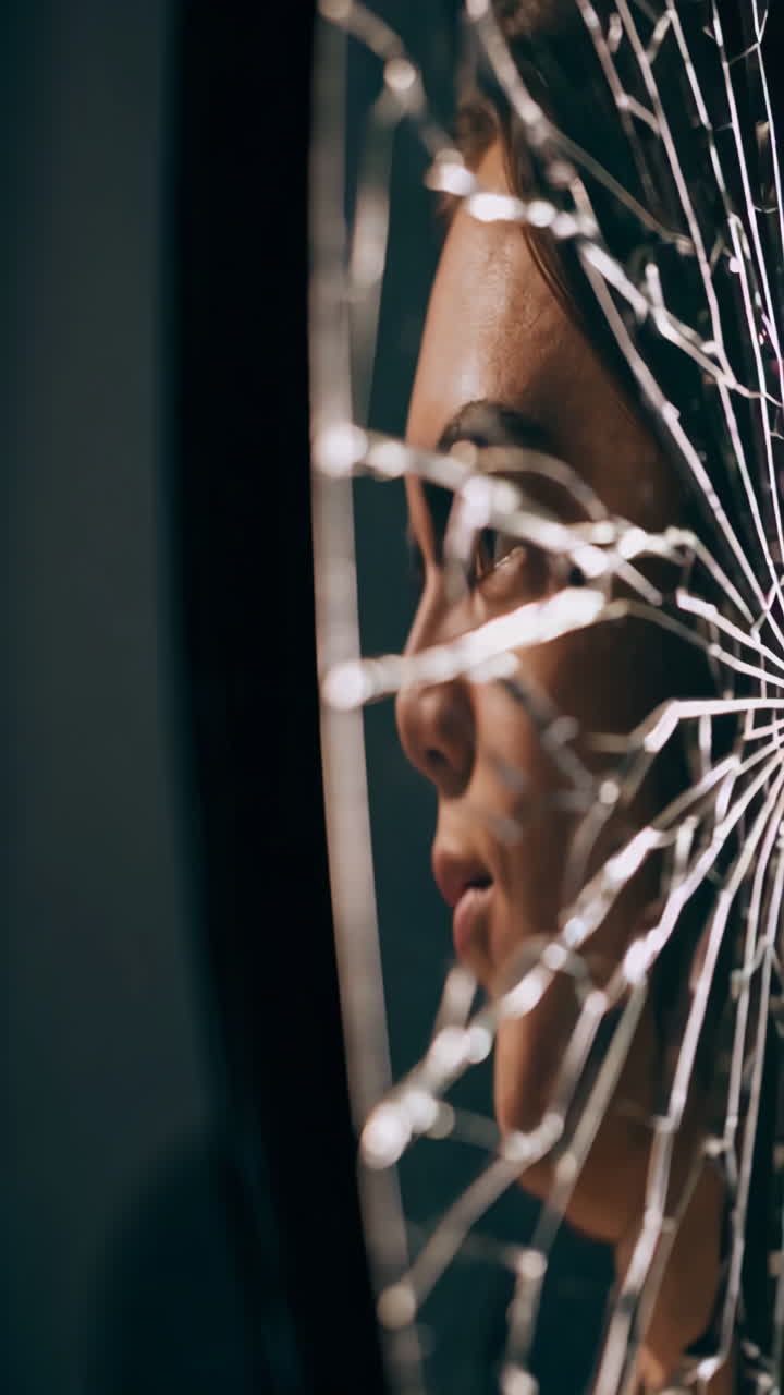 la mujer detrás del vidrio roto