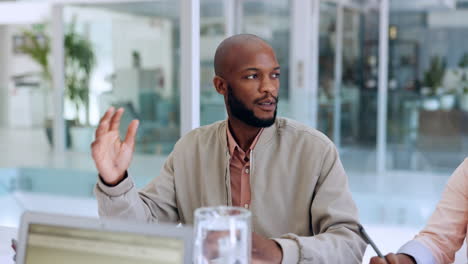 Discussion,-meeting-and-black-man-talking-to