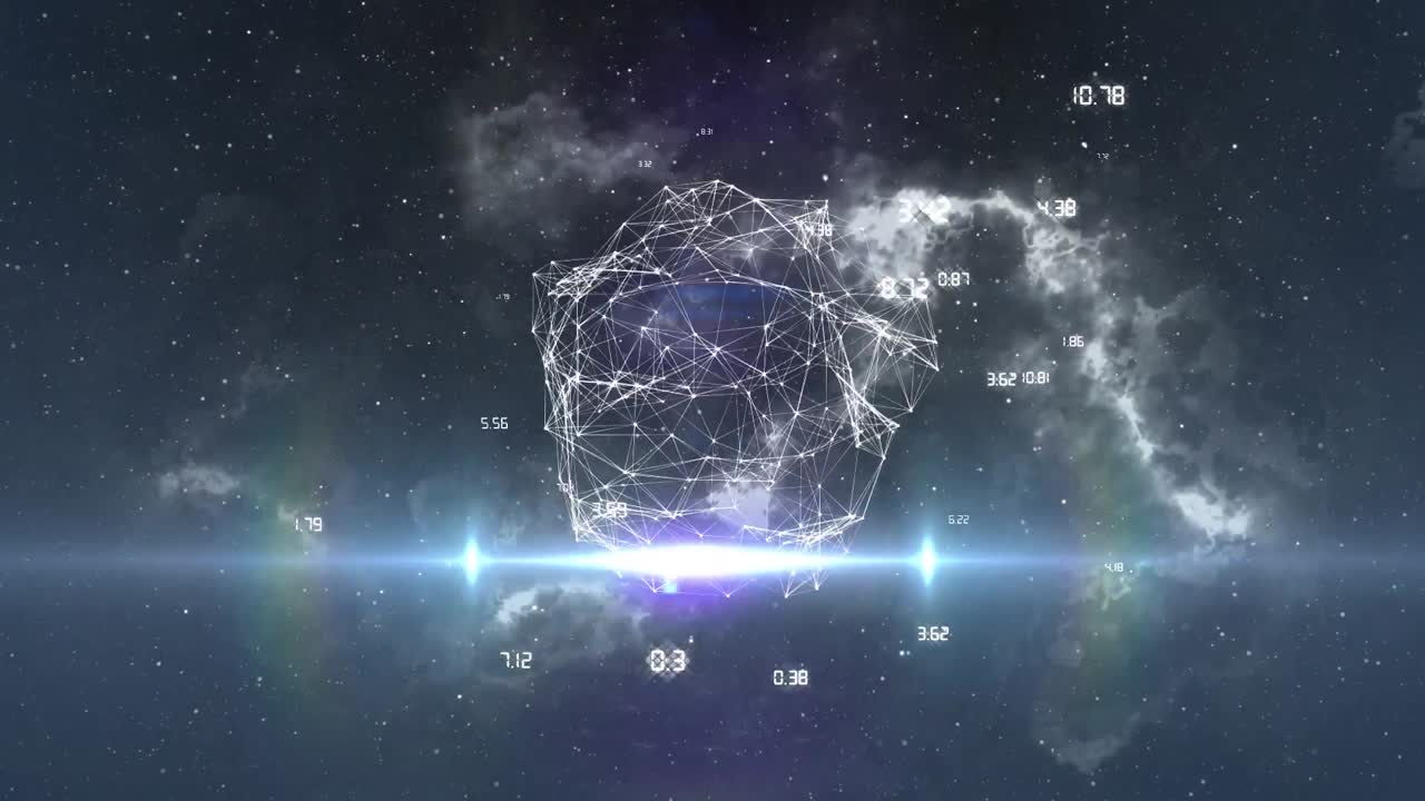 Animation of globe of network of connections in seamless loop with cloud in the background