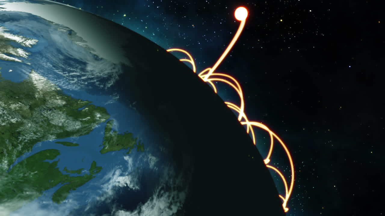 오렌지색 연결과 해가 뜨는 빛으로 조명된 지구, nasa.org의 이미지