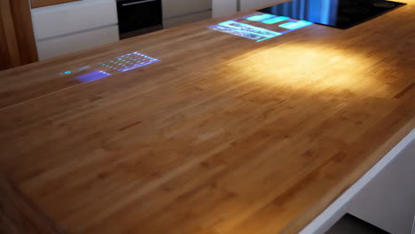 futuristic smart kitchen island with projected interactive display