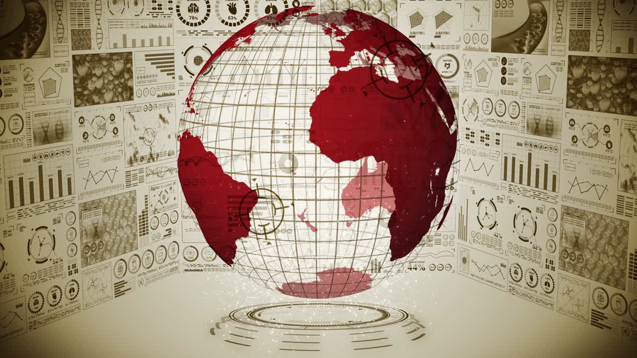 pandemia de infección. tierra global con puntos rojos de infección. holograma médico elementos de datos digitales gráfico. control infeccioso. vírus de curación. animación en bucle.