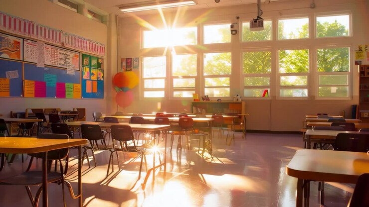 Aula vuota inondata di luce solare