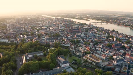 aerial view of mainz, germany at sunset