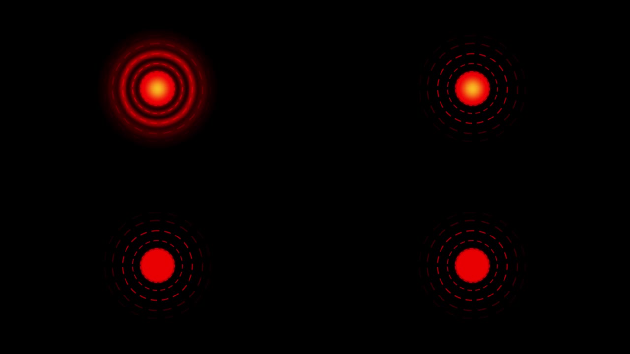 círculos de dolor rojos o marcas de localización parpadean sobre un fondo negro