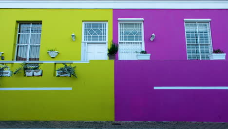 vivid bright colors of two adjacent homes, neighborhood gentrification