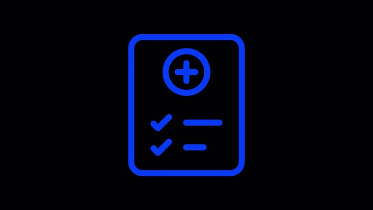 Animated Blue Document Icon with Checklist and Plus Sign