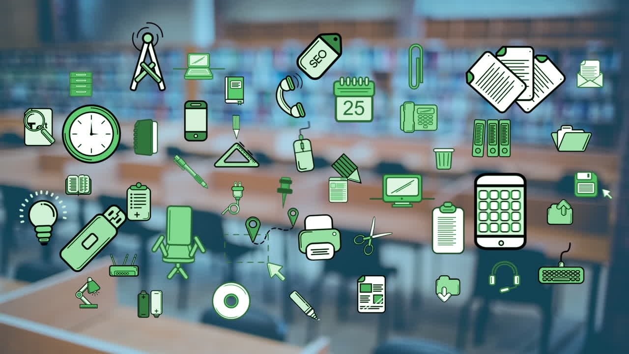 animación de iconos de negocios en el aula.